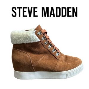 Steve Madden Women’s Sherpa and Suede Wedge Booties - Size‎ 8.5
